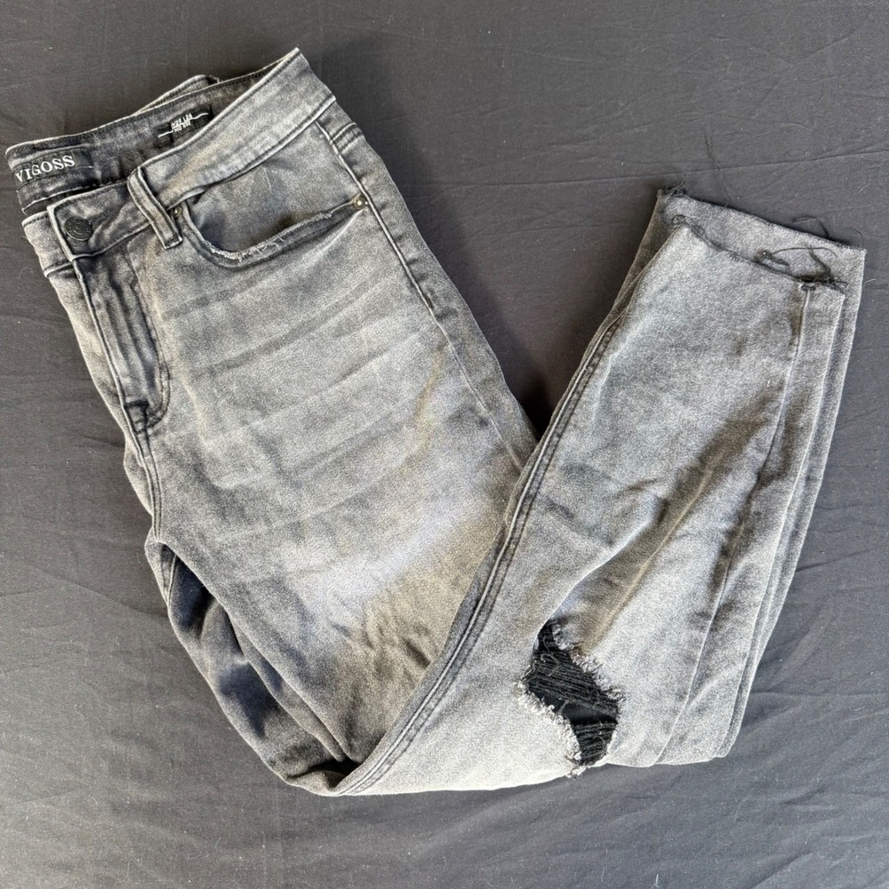 Vigoss Thompson Tomboy Mid Rise Distressed Straight Leg Jeans Gray W29 L26